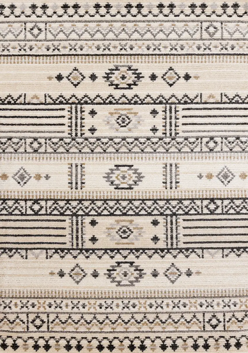 Cream And Black Tribal Area Rug Photo 2