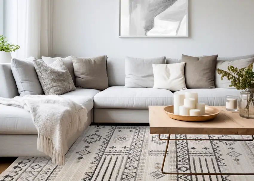 Cream And Black Tribal Area Rug Photo 5