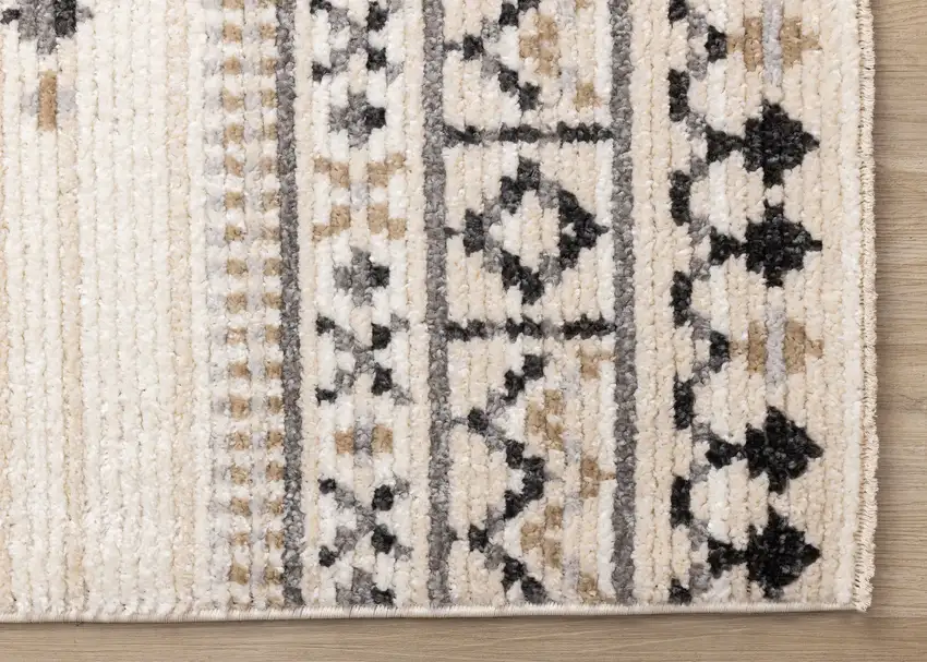Cream And Black Tribal Area Rug Photo 7