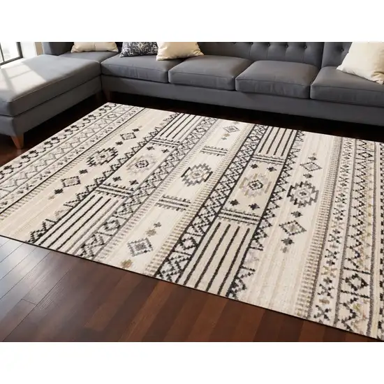Cream And Black Tribal Area Rug Photo 1