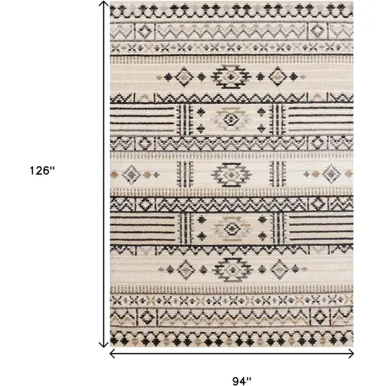 Cream And Black Tribal Area Rug Photo 3