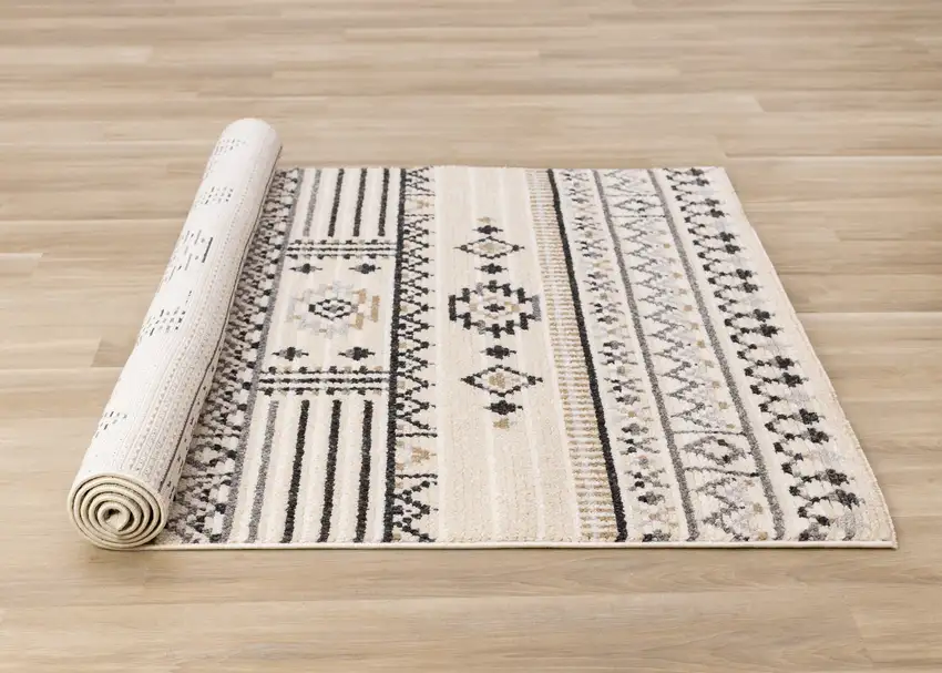 Cream And Black Tribal Area Rug Photo 9