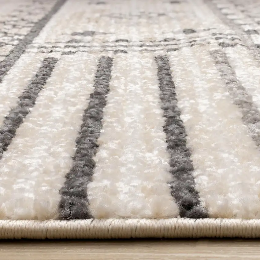 Cream And Black Tribal Area Rug Photo 8