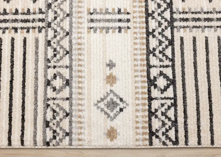 Cream And Black Tribal Area Rug Photo 9