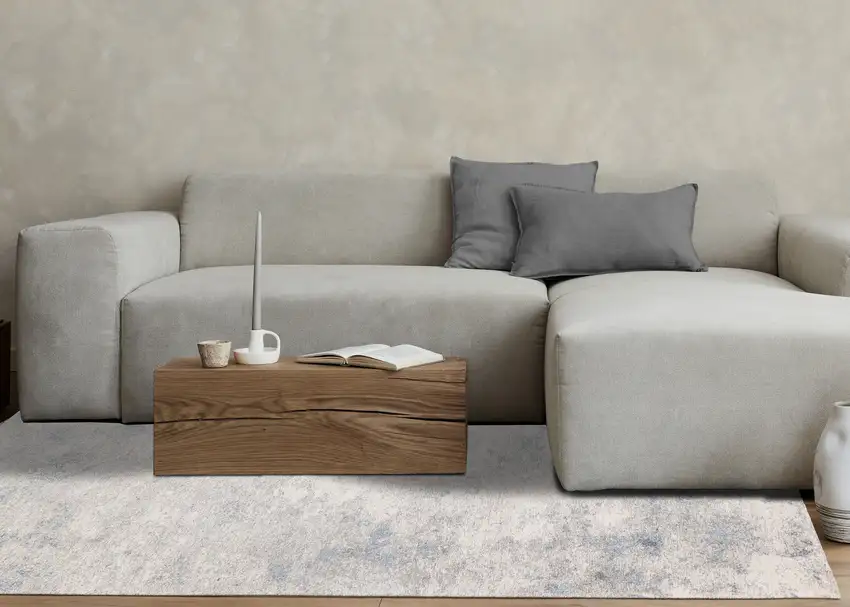 Cream And Blue Abstract Area Rug Photo 5