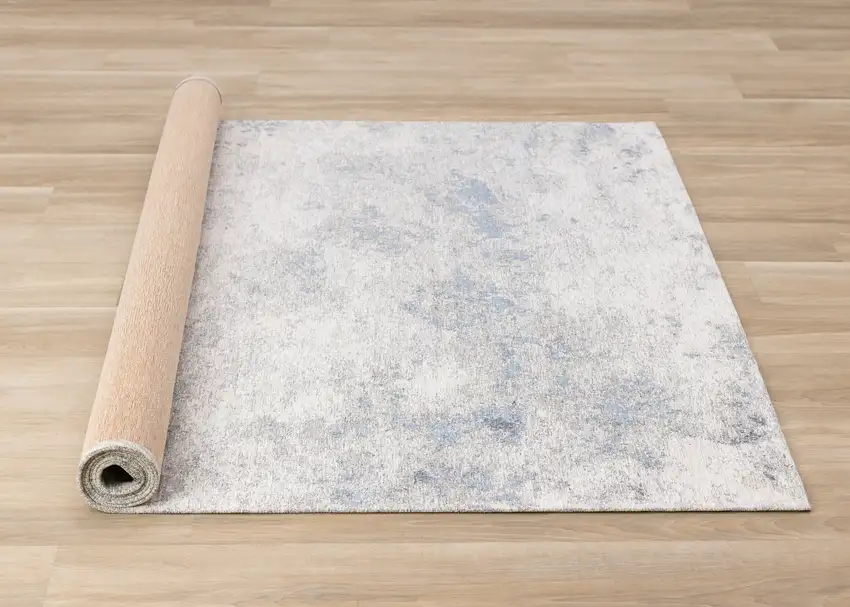 Cream And Blue Abstract Area Rug Photo 9