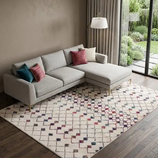 Cream And Blue Abstract Area Rug Photo 1