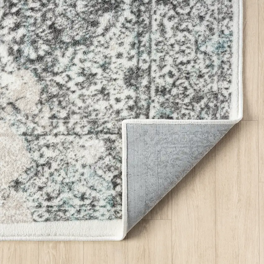 Cream And Blue Damask Area Rug Photo 7