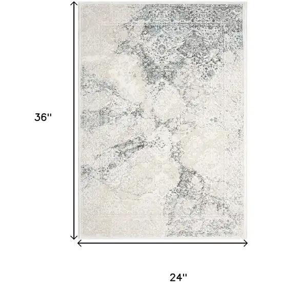 Cream And Blue Damask Area Rug Photo 3