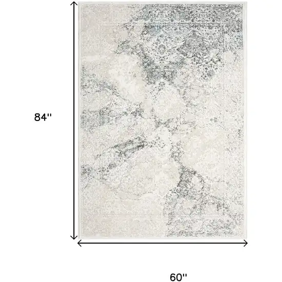 Cream And Blue Damask Area Rug Photo 3