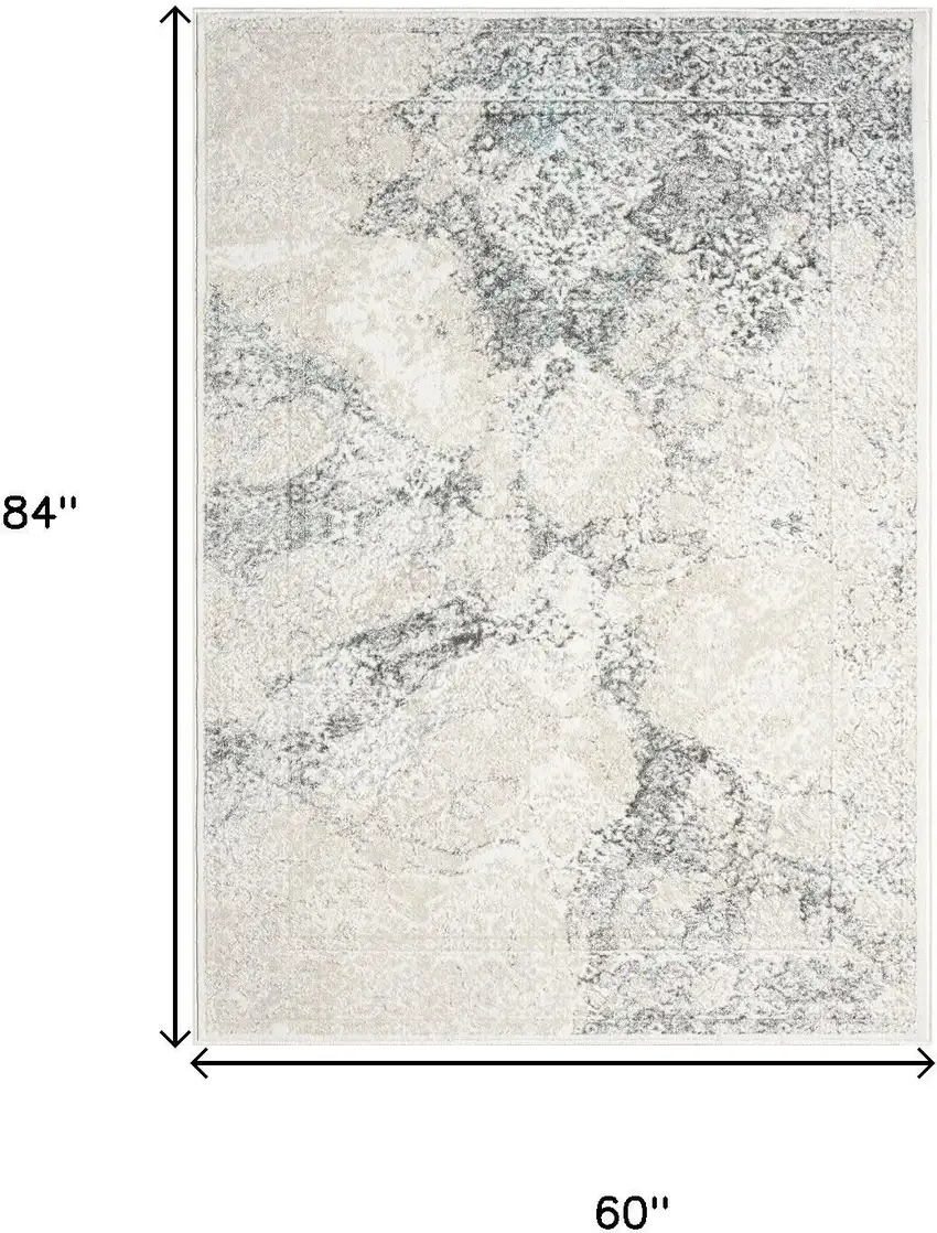 Cream And Blue Damask Area Rug Photo 3