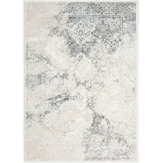 Cream And Blue Damask Area Rug Photo 2