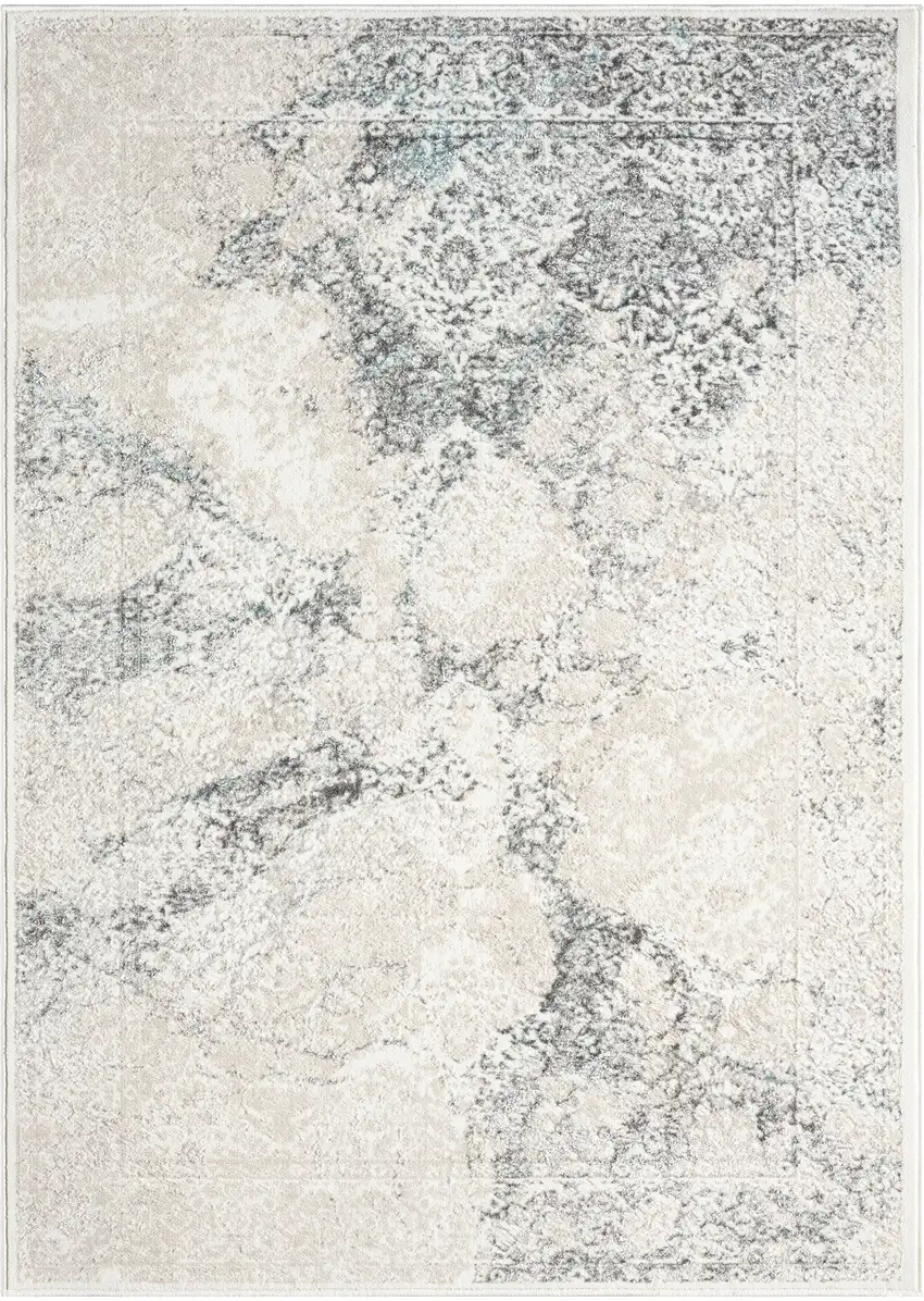 Cream And Blue Damask Area Rug Photo 2