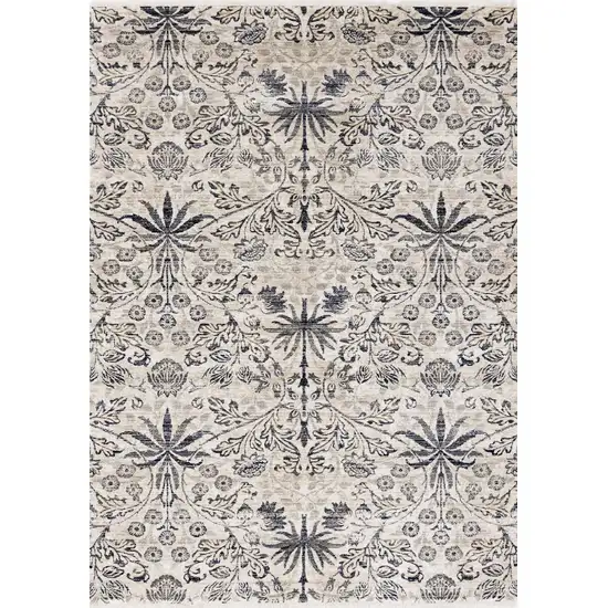 Cream And Blue Floral Medallion Area Rug Photo 2