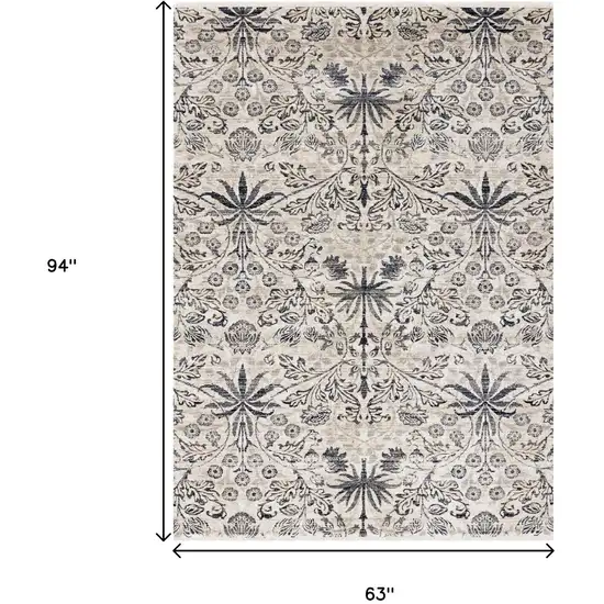 Cream And Blue Floral Medallion Area Rug Photo 3