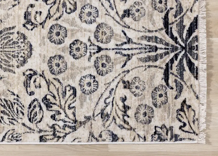 Cream And Blue Floral Medallion Area Rug Photo 7