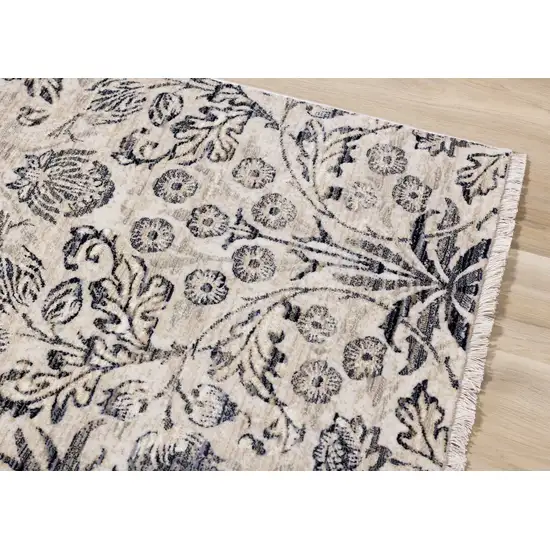 Cream And Blue Floral Medallion Area Rug Photo 6