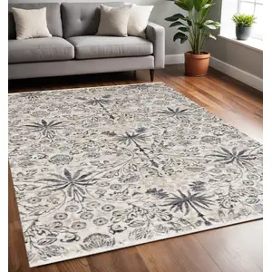Photo of Cream And Blue Floral Medallion Area Rug