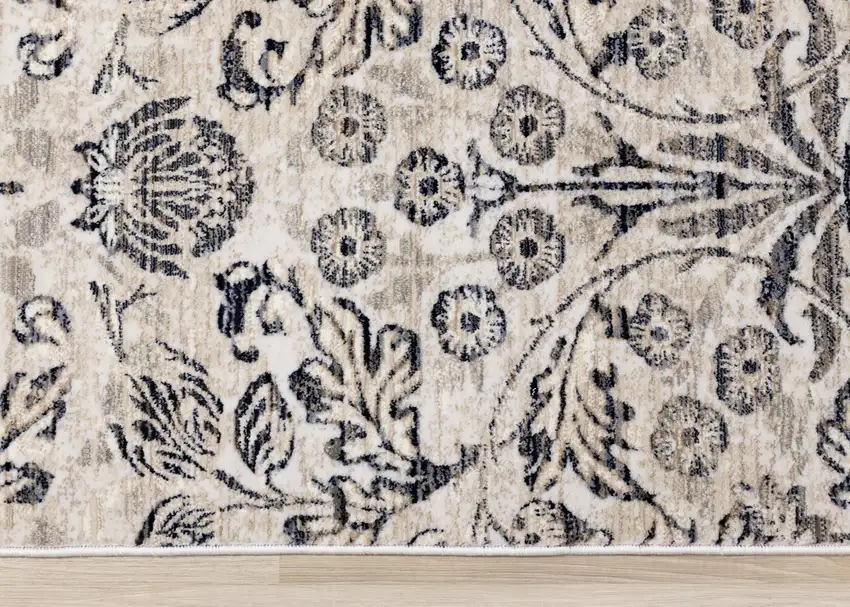 Cream And Blue Floral Medallion Area Rug Photo 9