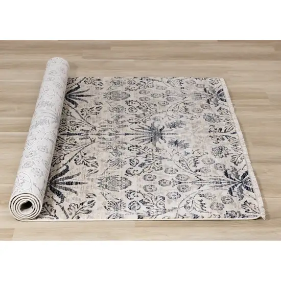 Cream And Blue Floral Medallion Area Rug Photo 9
