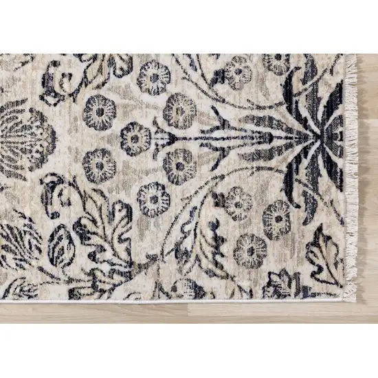 Cream And Blue Floral Medallion Area Rug Photo 9