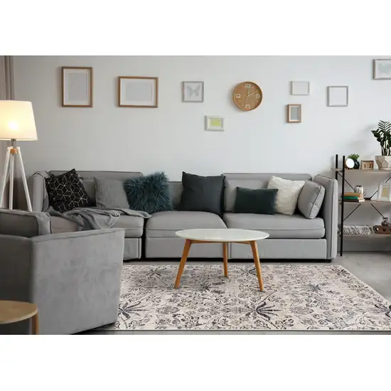 Cream And Blue Floral Medallion Area Rug Photo 7