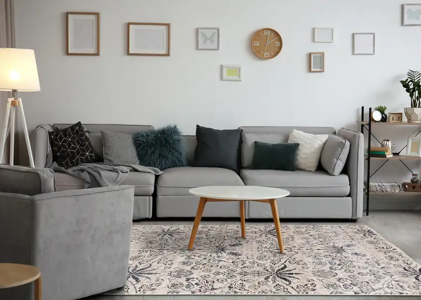 Cream And Blue Floral Medallion Area Rug Photo 7