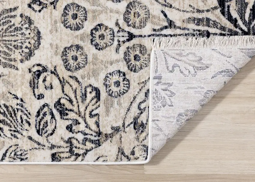 Cream And Blue Floral Medallion Area Rug Photo 9