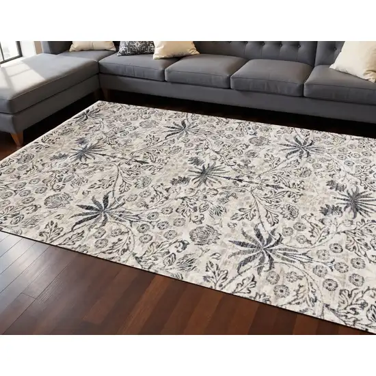 Cream And Blue Floral Medallion Area Rug Photo 1