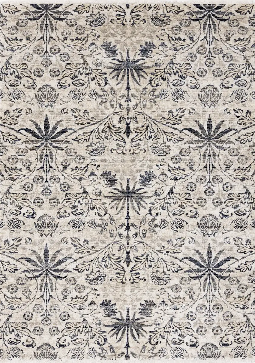 Cream And Blue Floral Medallion Area Rug Photo 2
