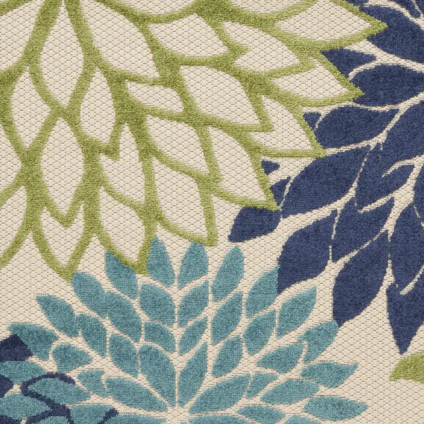 Cream And Blue Floral Non Skid Indoor Outdoor Area Rug Photo 3