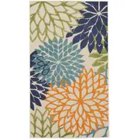 Photo of Cream And Blue Floral Non Skid Indoor Outdoor Area Rug