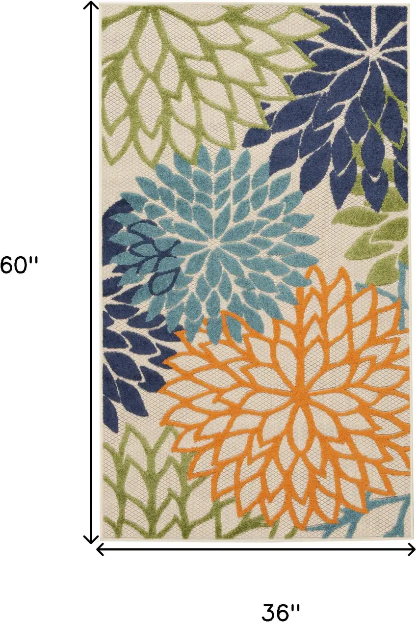 Cream And Blue Floral Non Skid Indoor Outdoor Area Rug Photo 5