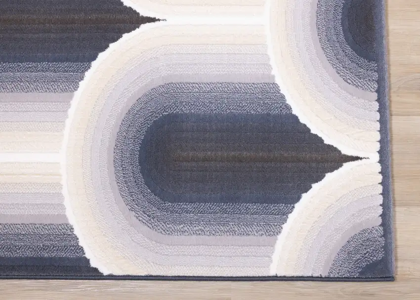 Cream And Blue Geometric Area Rug Photo 9