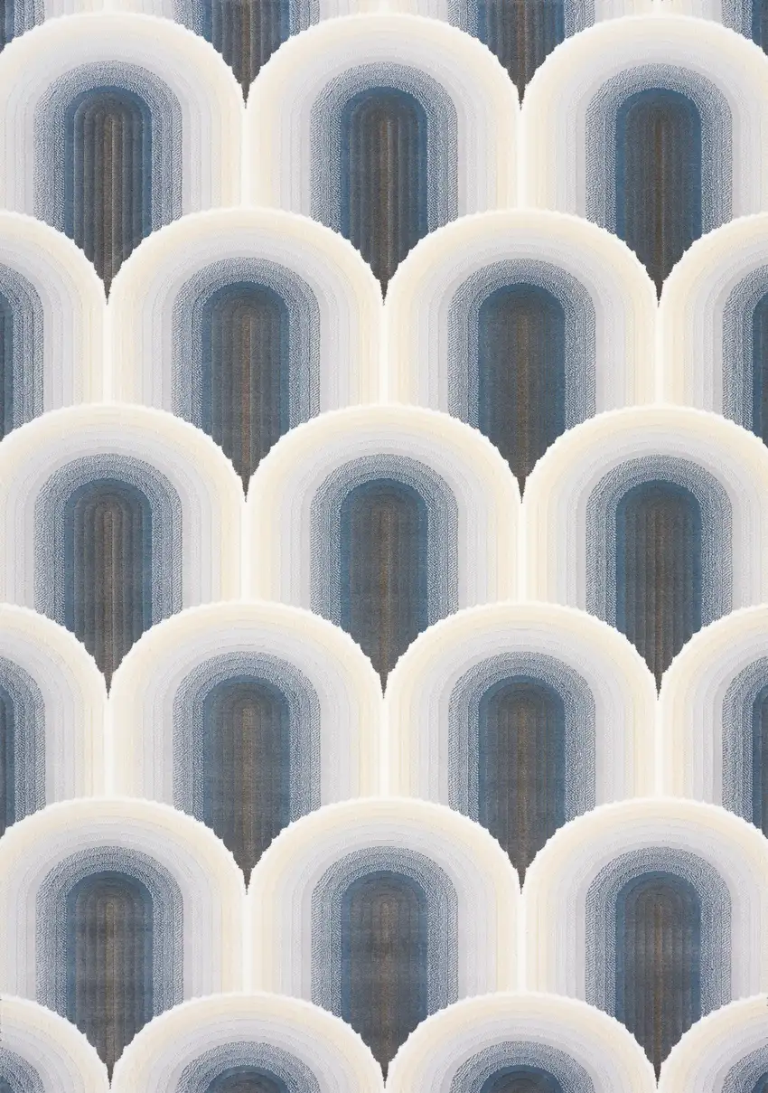 Cream And Blue Geometric Area Rug Photo 2