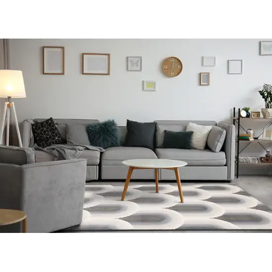 Cream And Blue Geometric Area Rug Photo 7