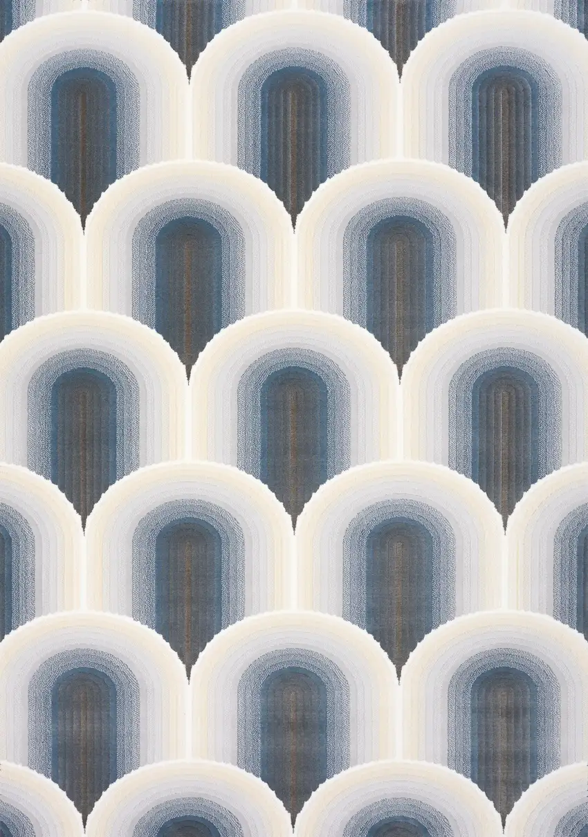 Cream And Blue Geometric Area Rug Photo 5