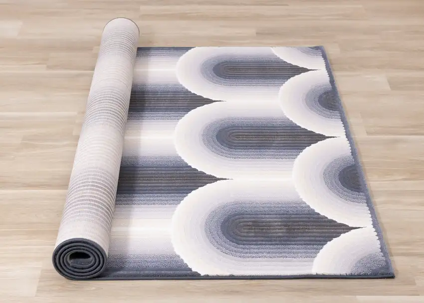 Cream And Blue Geometric Area Rug Photo 9