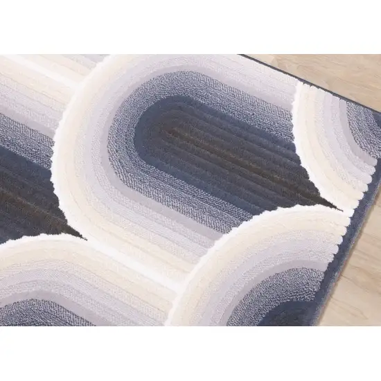 Cream And Blue Geometric Area Rug Photo 7