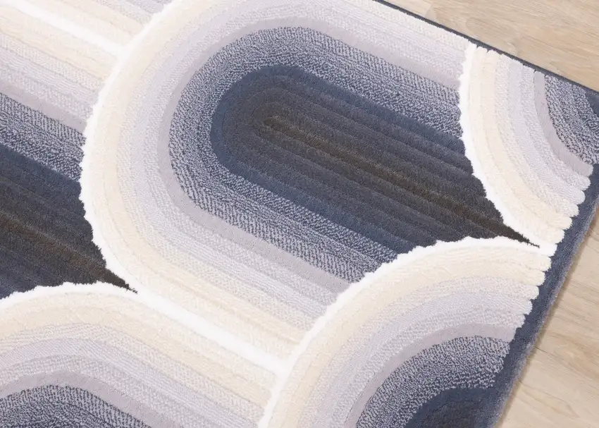 Cream And Blue Geometric Area Rug Photo 7