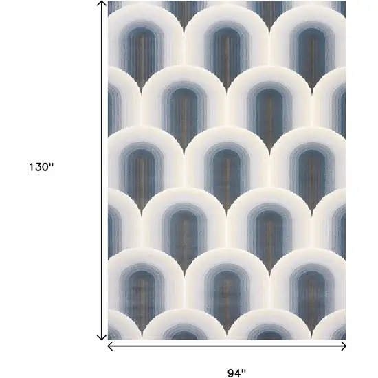 Cream And Blue Geometric Area Rug Photo 3