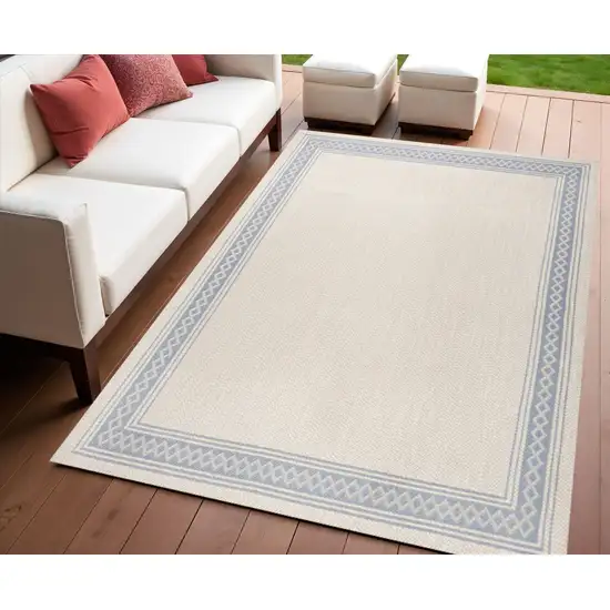 Cream And Blue Indoor Outdoor Area Rug Photo 1