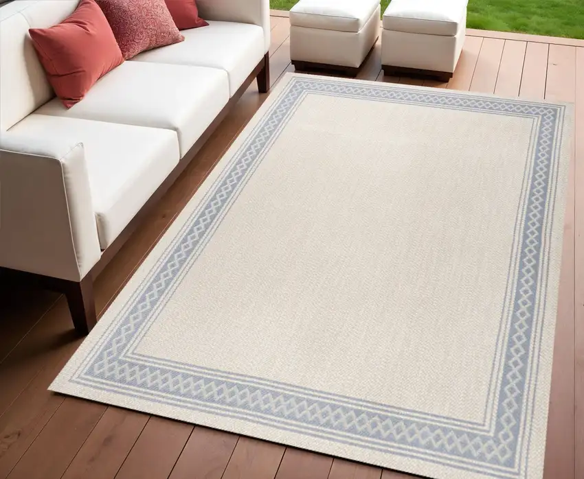 Cream And Blue Indoor Outdoor Area Rug Photo 1
