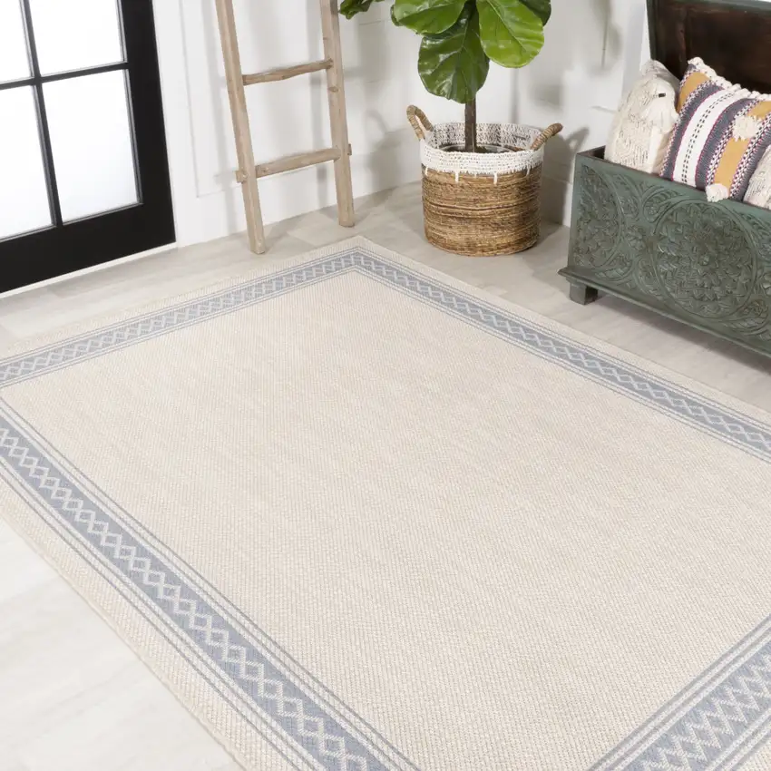 Cream And Blue Indoor Outdoor Area Rug Photo 7
