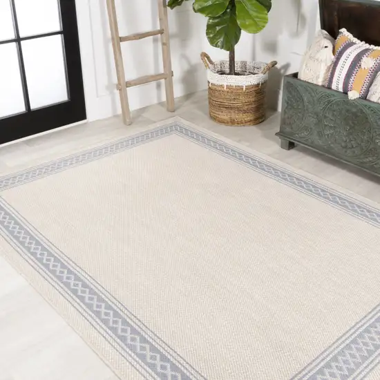 Cream And Blue Indoor Outdoor Area Rug Photo 7