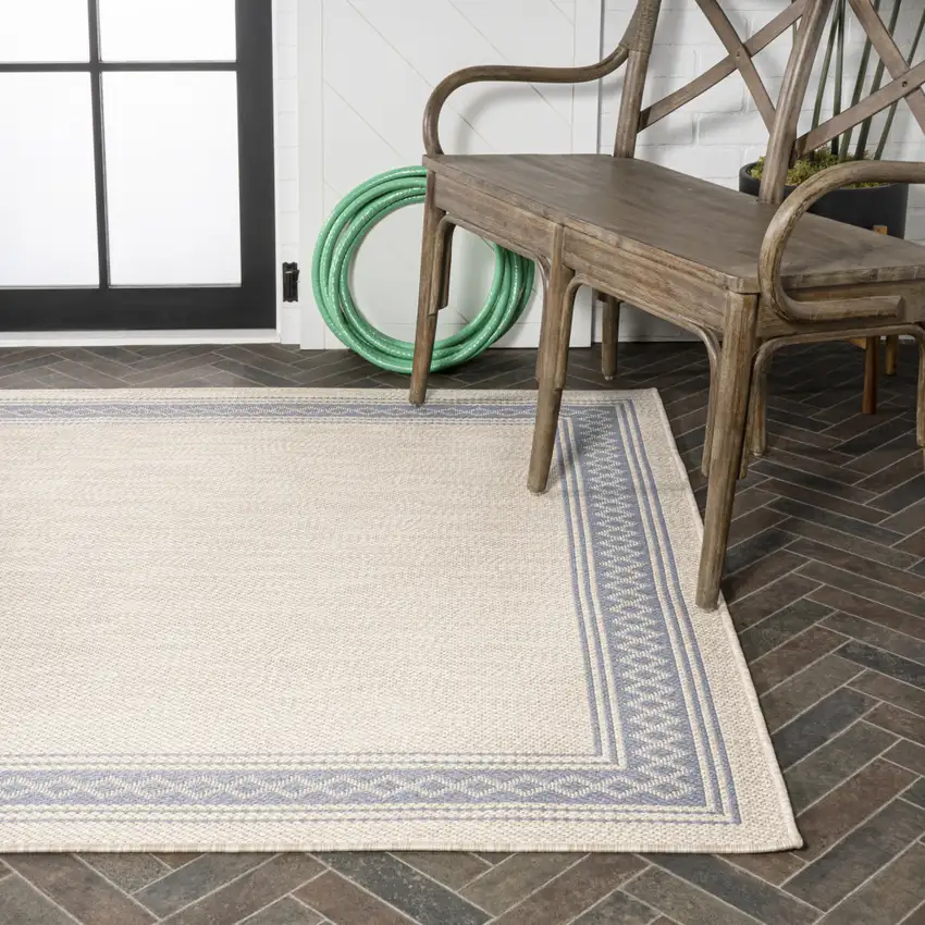 Cream And Blue Indoor Outdoor Area Rug Photo 9