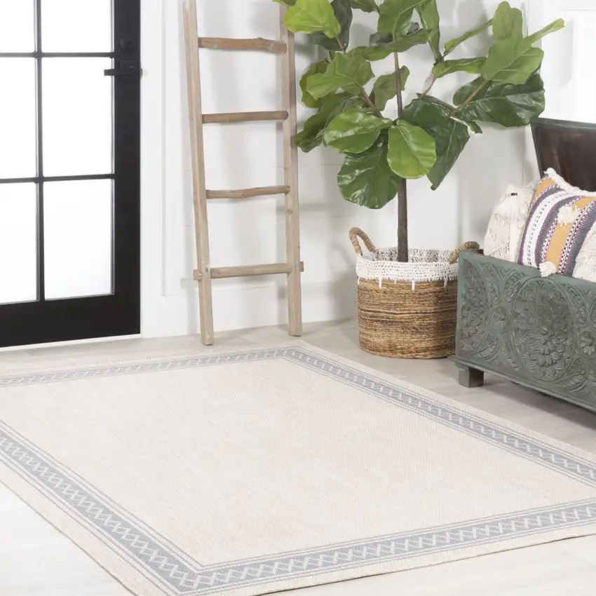 Cream And Blue Indoor Outdoor Area Rug Photo 8