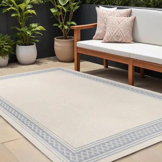 Cream And Blue Indoor Outdoor Area Rug Photo 1