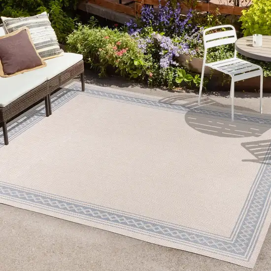 Cream And Blue Indoor Outdoor Area Rug Photo 9
