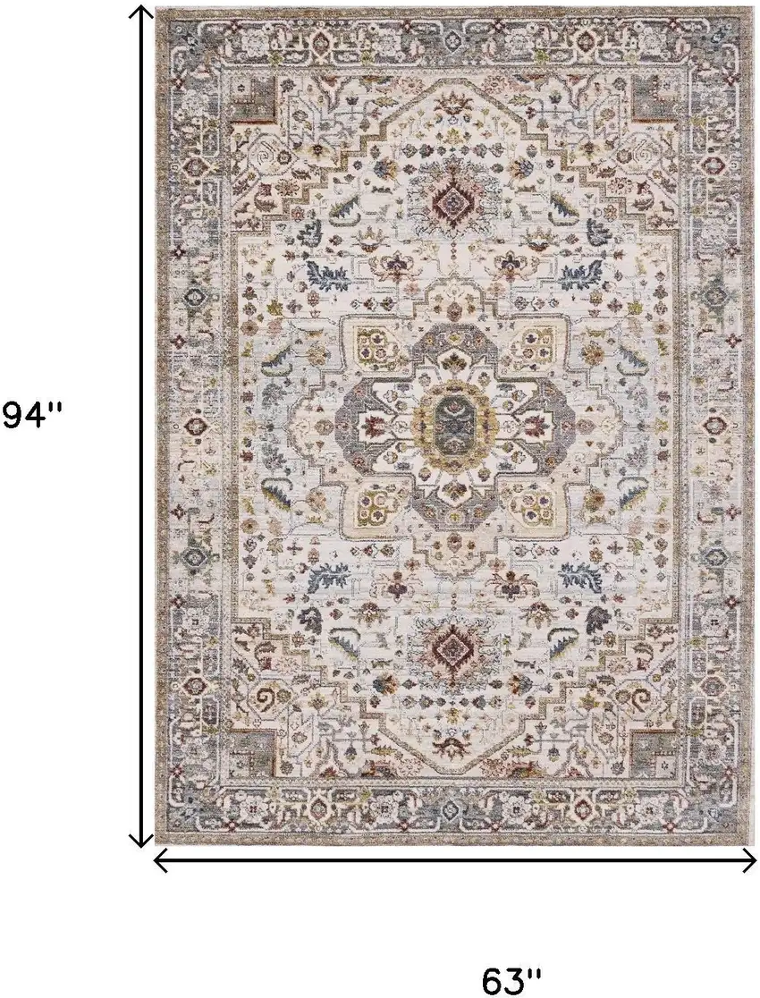 Cream And Blue Medallion Area Rug Photo 3